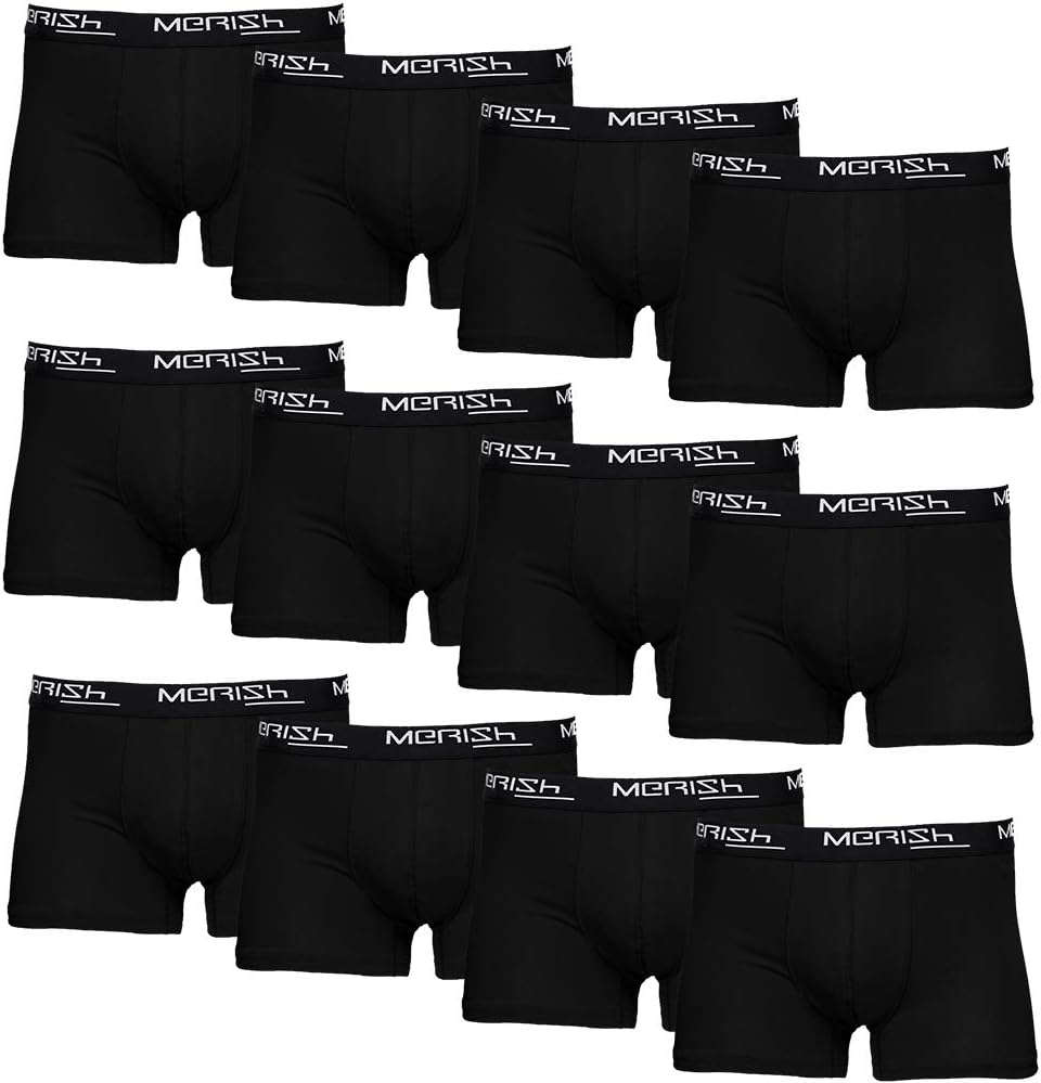 Merish Men's Boxer Shorts, S5XL, Underwear, Underpants, Mens Retro Shorts, Packs of 6, 10 or 15 XXL 218b 12er Set Schwarz