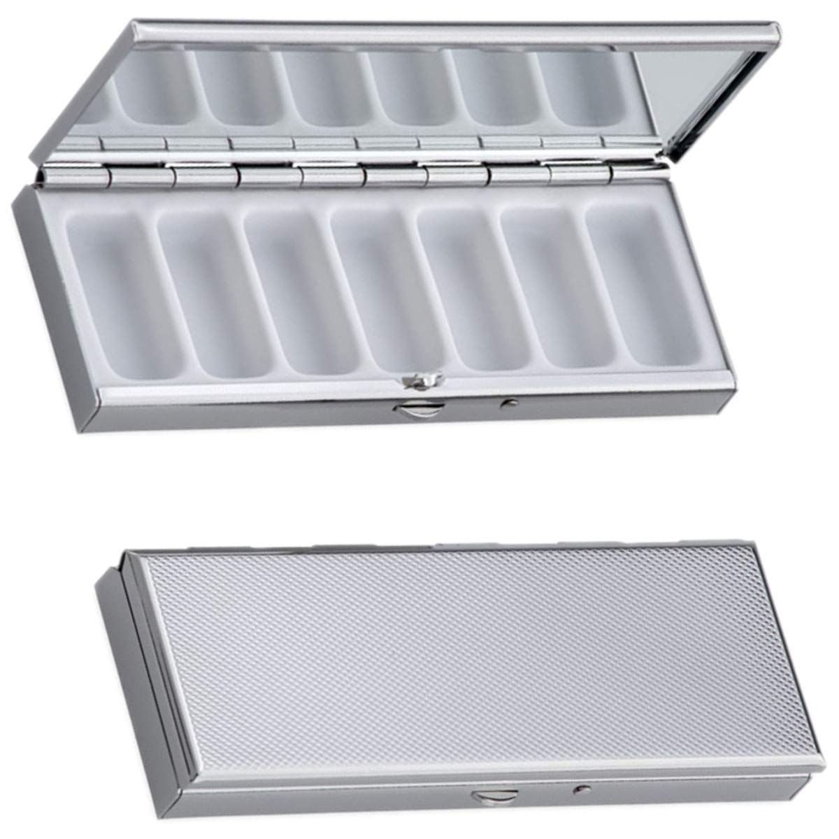 Pillendose 7 Tage Frankfurt 10x3,5x1,5 cm guillochiert Silber Plated Premium versilbert
