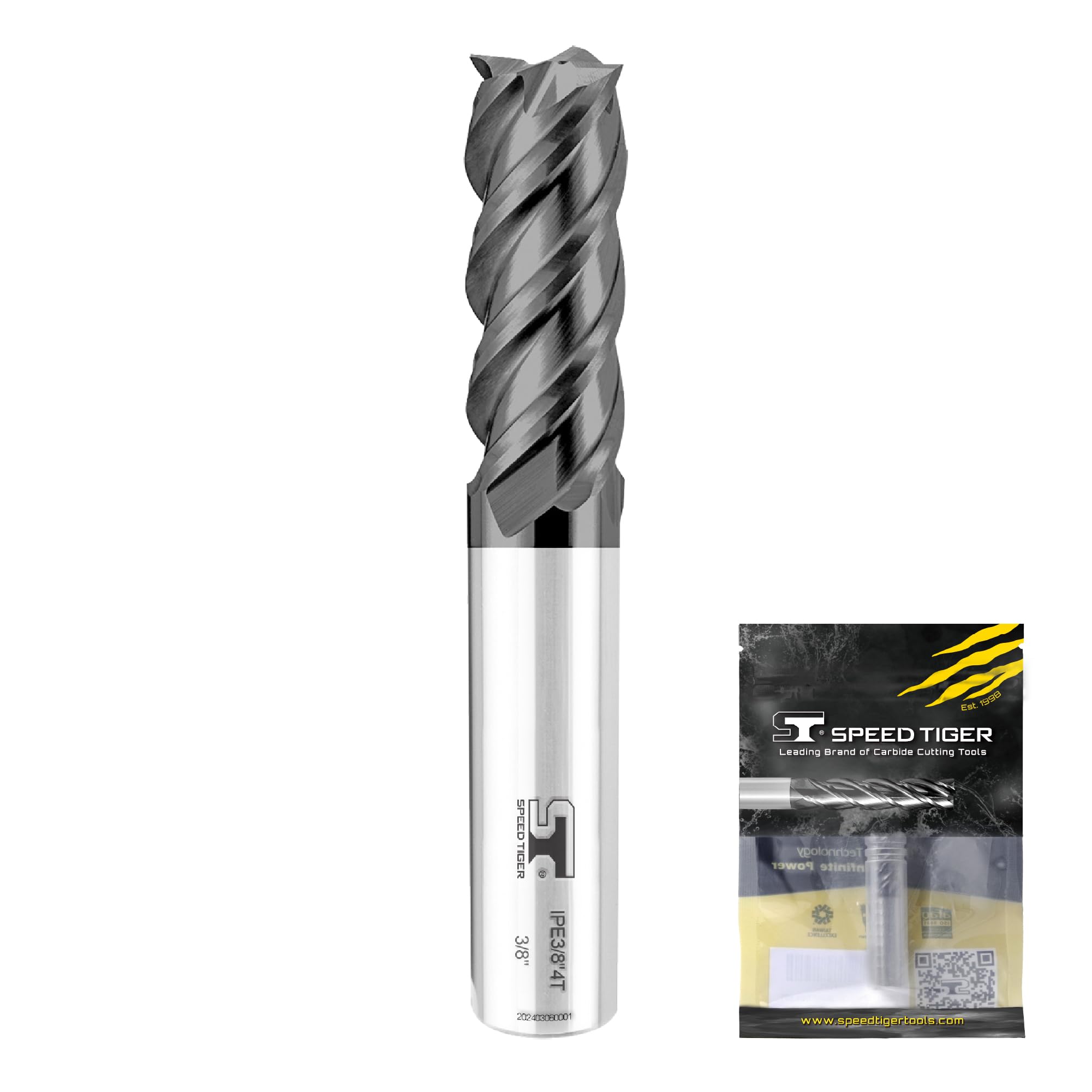 SPEED TIGER Micrograin Carbide Square 45° Helix End Mill - 4 Flute - IPE5/8 4T (1 Piece, 5/8") - for Milling Alloy Steels, Hardened Steel, Metal &