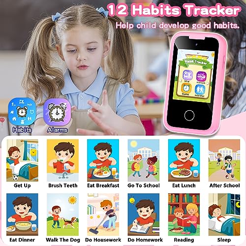 Image of Kids Phone for Girls Toys, Gifts for 3 4 5 6 7 8 9 Year Old Girls Boys | Christmas Birthday Kids Toys, Touchscreen Toddler Learning Cell Toy Phone with Dual Camera, Game, Music Player, 8GB Card Pink