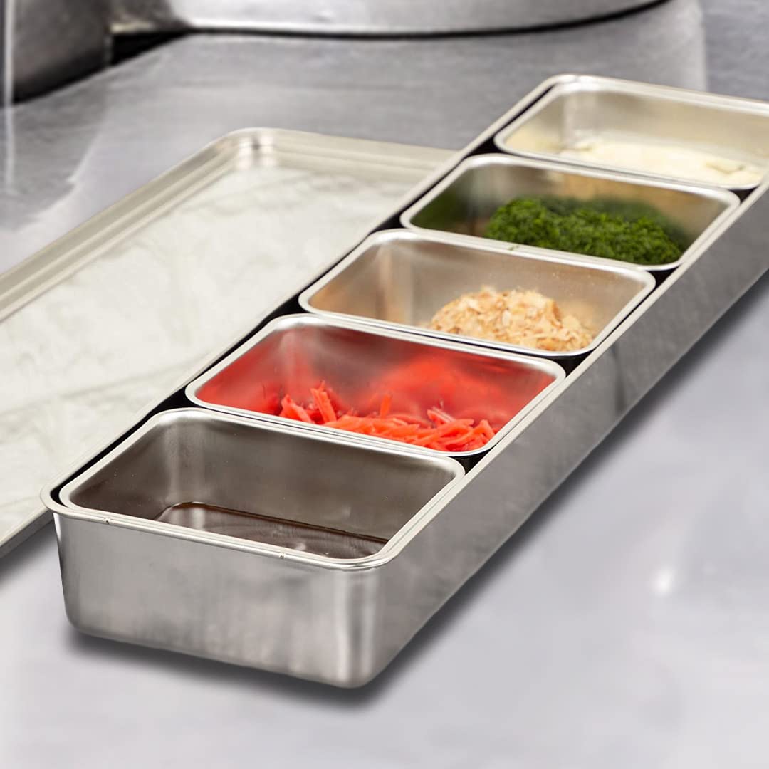 TIKUSAN Contenedor de Especias de Acero Inoxidable Yakumi Sartén Caja de Almacenamiento de Especias Bandeja con Tapa Tamaño R Fabricado en Japón (6 Contenedores)