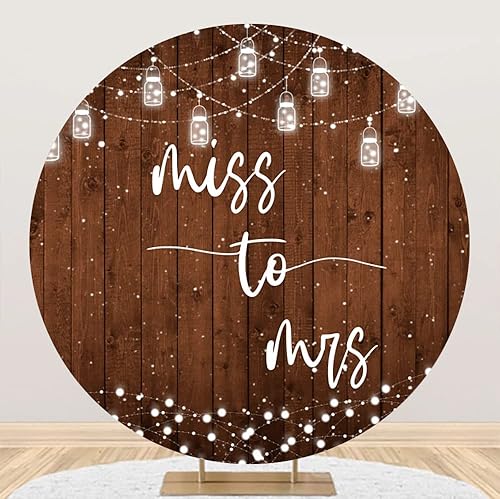 Laeacco Telón de fondo redondo de madera rústica de 6.5 x 6.5 pies, tira de luces de arco de fondo blanco, telón de fondo de arco para despedida de