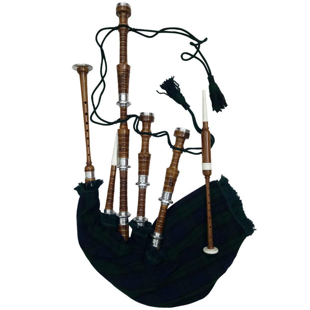 TC Schottischer Dudelsack mit silberfarbenen Halterungen, schwarzes Gehäuse und Kordel, natürliches Finish aus Palisander, mit Anleitung (evtl. nicht in deutscher Sprache)