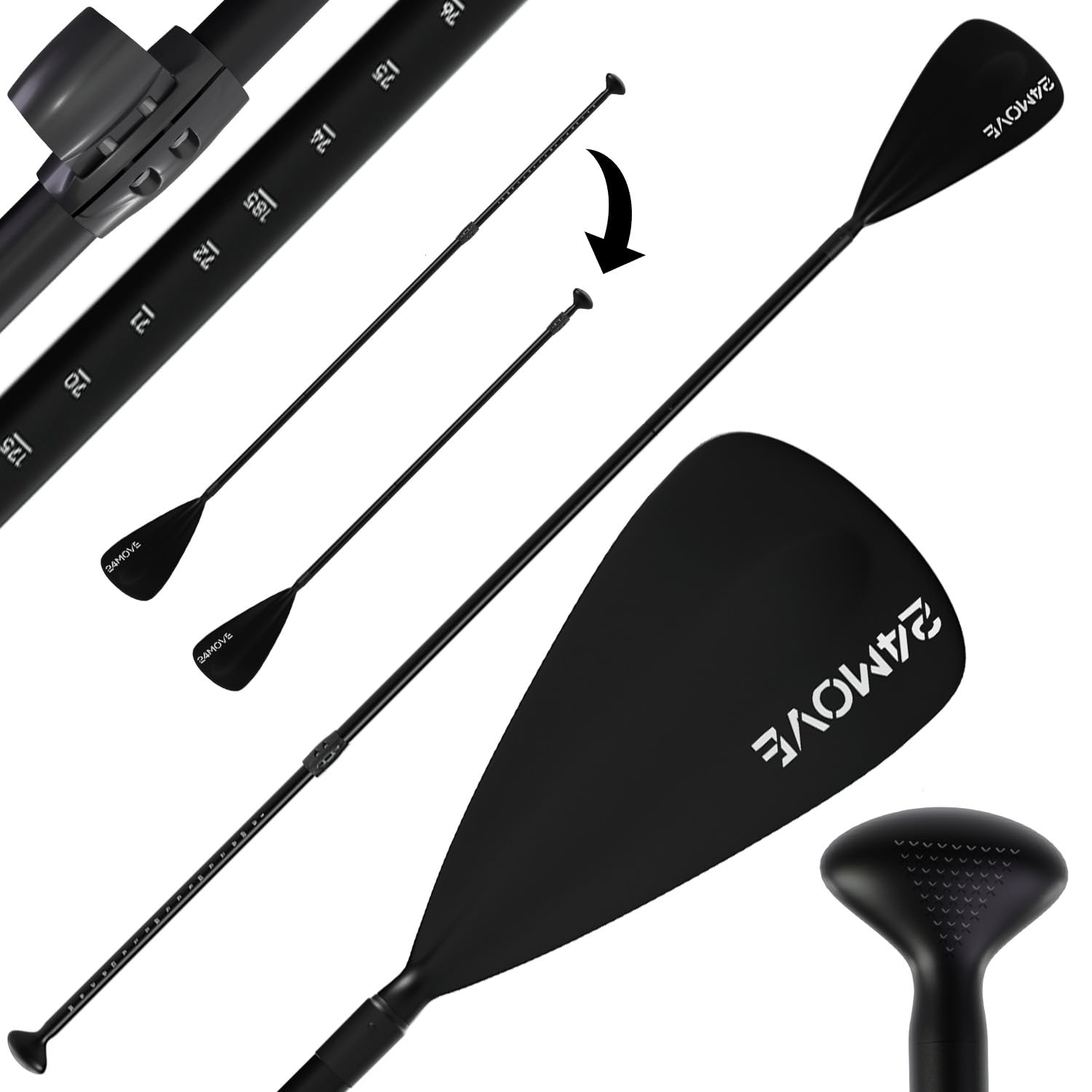 24MOVE® Paddel Teleskoppaddel Stechpaddel Einzelpaddel für SUP Stand Up Board, Leicht aus Aluminium 210cm, grün, blau, schwarz
