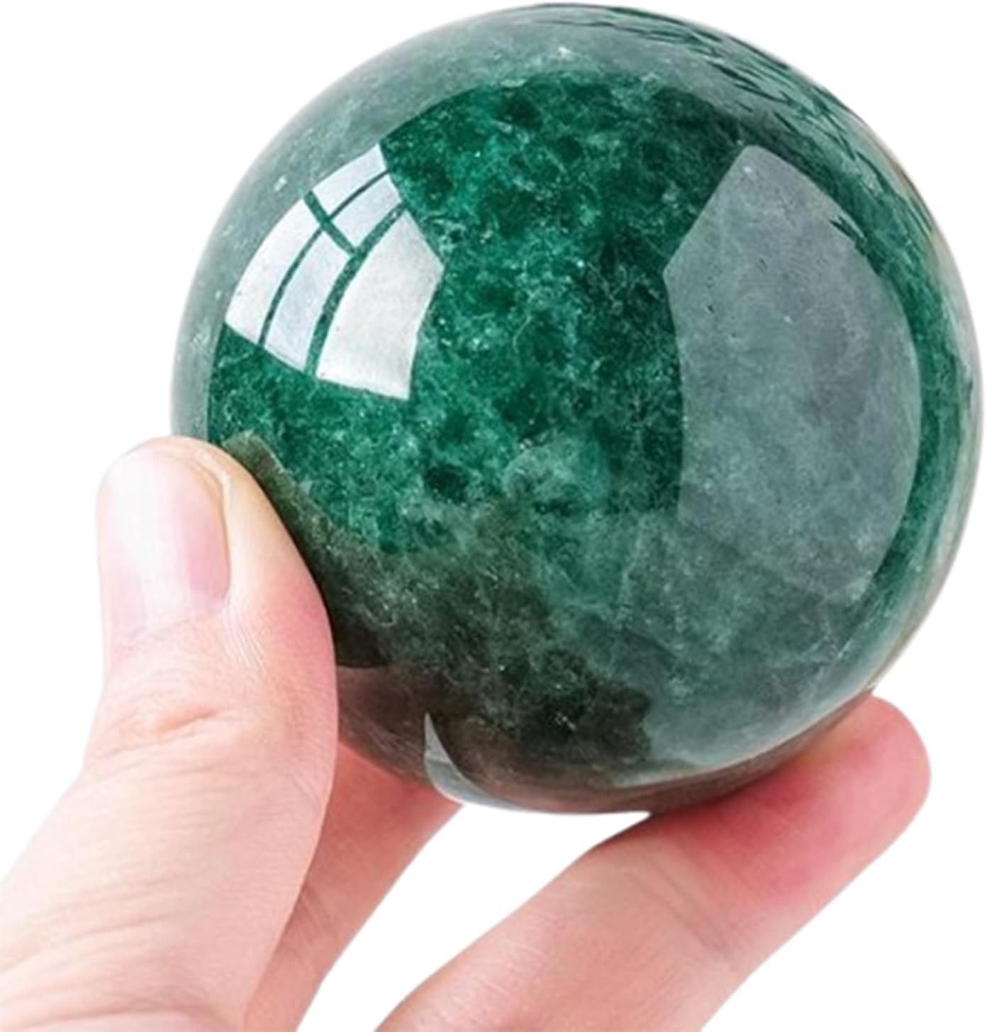 Green Strawberry Crystal Ball Desktop Decoration with Wooden Stand Polished Stone Sphere for Divination Feng Shui Home Office Display,50~55mm