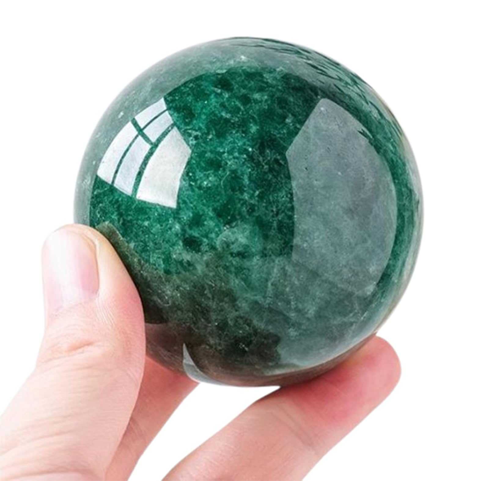 YLQUXEUV Green Strawberry Crystal Ball Desktop Decoration with Wooden Stand Polished Stone Sphere for Divination Feng Shui Home Office Display,50~55mm