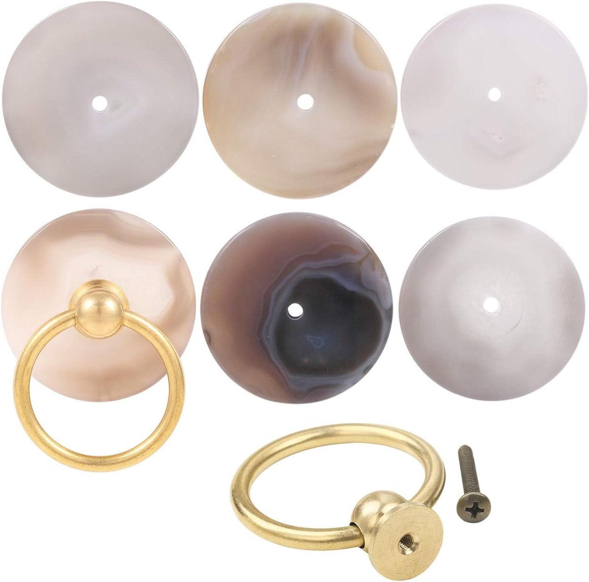 Rockcloud Pack of 2 Agate Slice Drawer Knobs Handmade Round Pull Handle Door Pulls for Cabinet Kitchen Cupboard, Natural Color