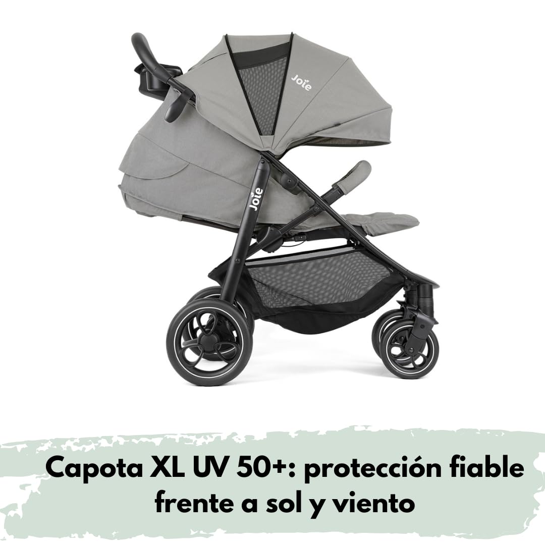 Joie Litetrax Set de Carrito Bebé con Saco Térmico | Silla de Paseo Ligera y Compacta con Suspensión Flex - Plegable con una Mano - Capota UV 50+ - Ruedas Antipinchazos - Pebble