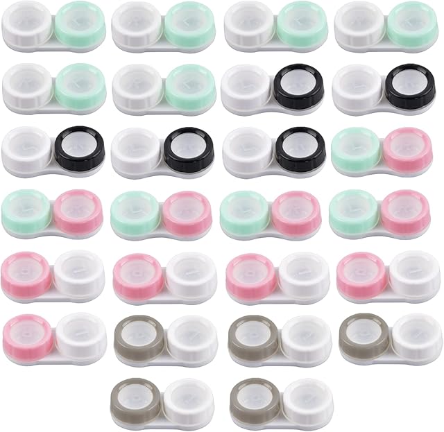 26 Pack Travel Contact Lens Cases, Portable Contact Lens Holder, Contact Lens Soaking Storage Case with L and R Caps, Mini Box Container Leak Proof Eye Contact Case for Travel Home, 5 Colors