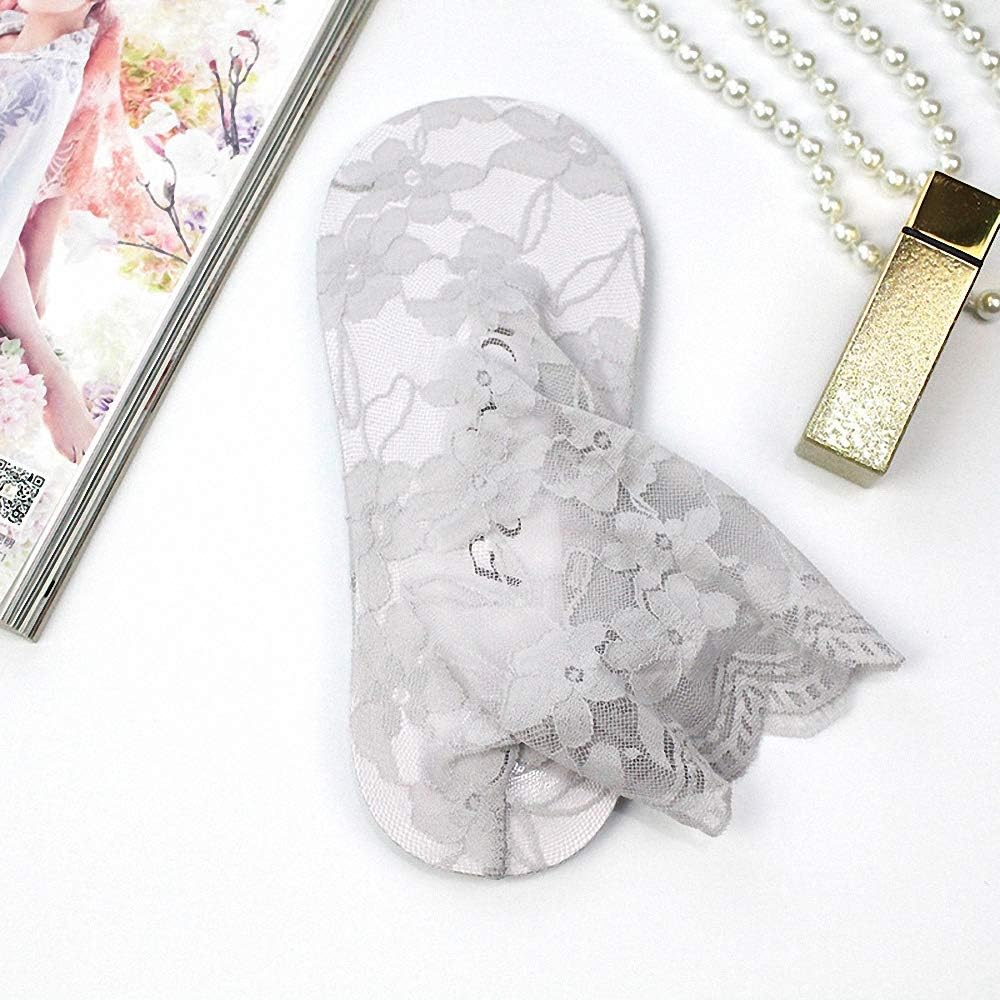 Women Sheer Transparent Lace Embroidery Panel Crystal Sparkly Socks 5 Pack