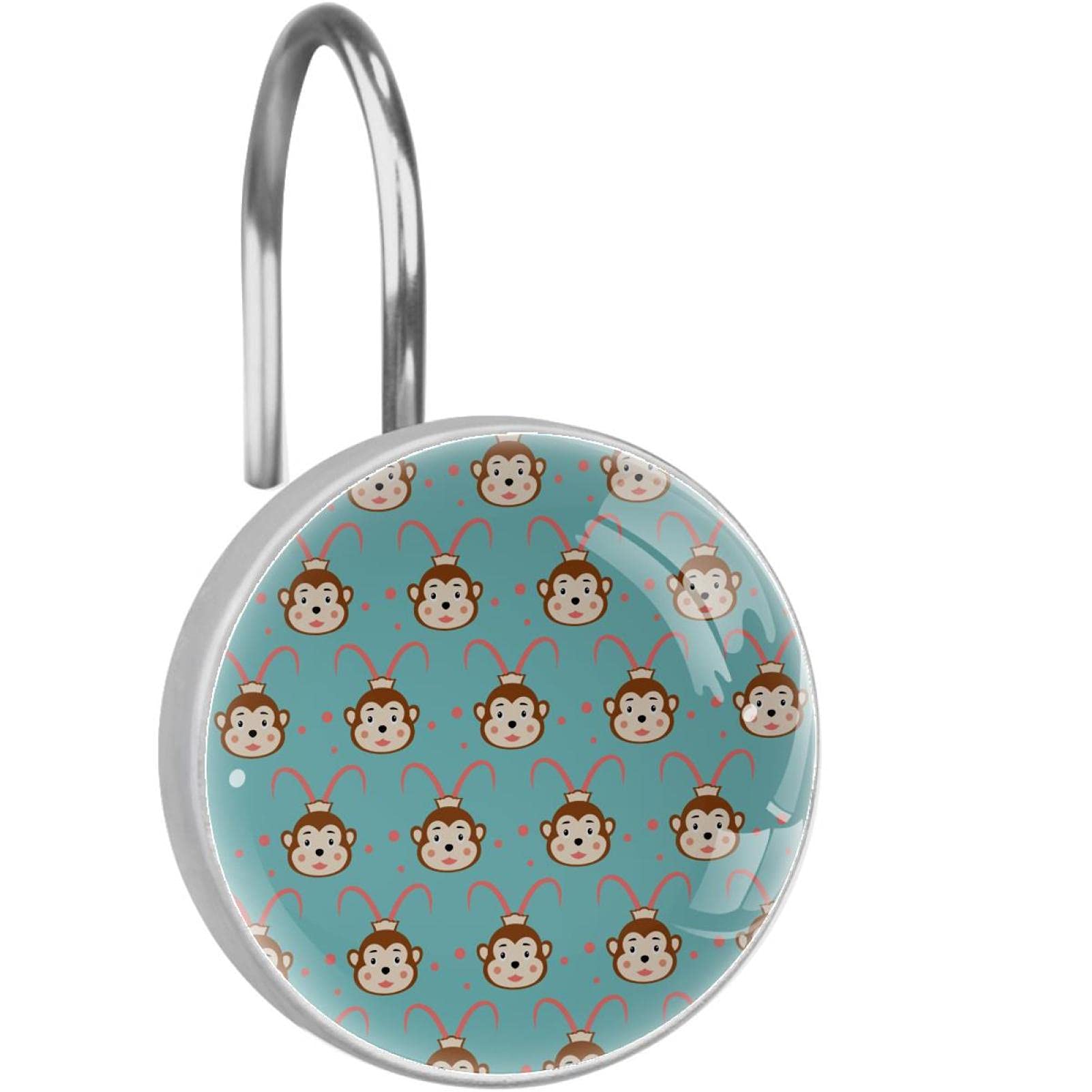 Crochets rideau de douche anti rouille acier inoxydable motif singe bleu