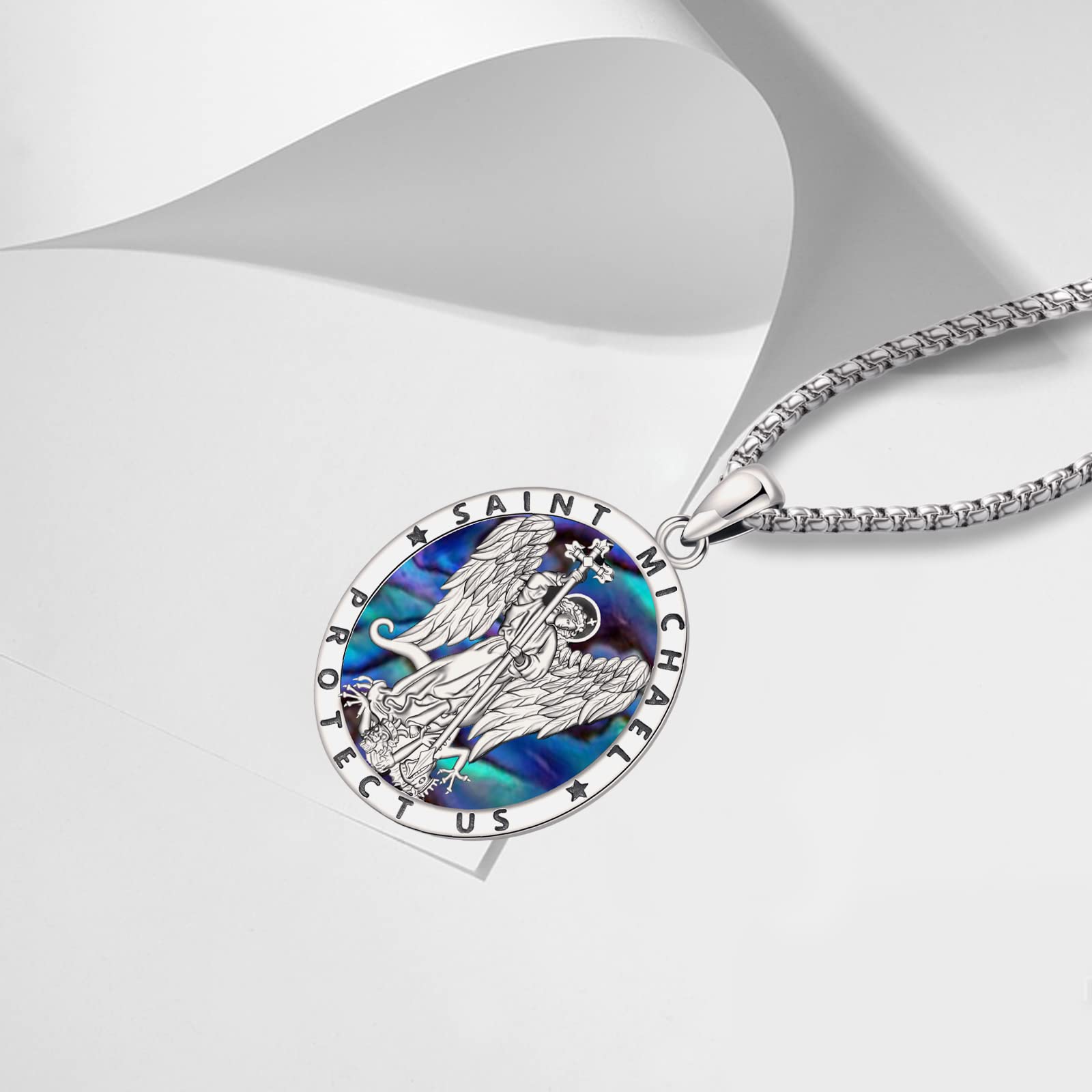 Eusense Collana San Cristoforo/San Michele/Crocifisso/San Benedetto/Vergine Maria in argento 925 con ciondolo patrono religioso gioielli cattolici protezione amuleto per uomini e donne