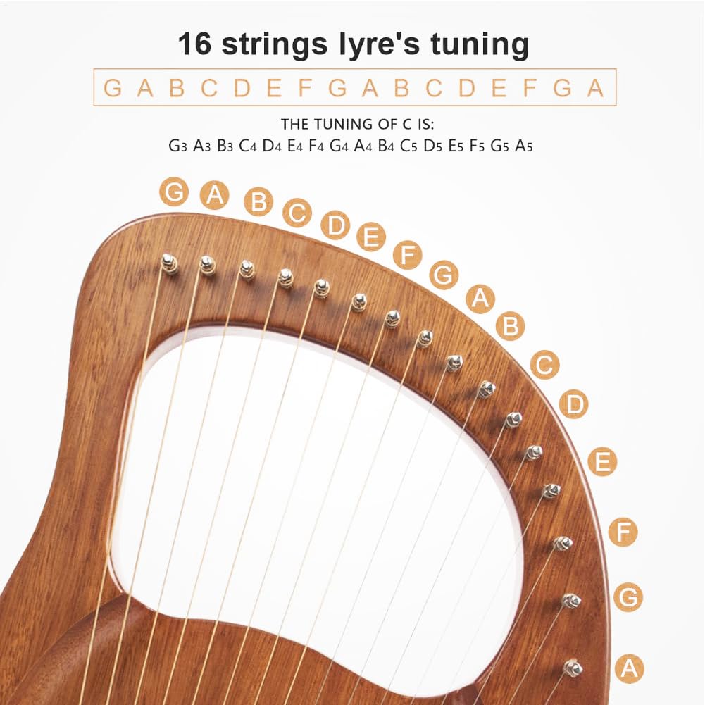Strumento Lyre Harp Cordofono A 16 Corde Folk Mogano Lyra Harpette Musica | Furgone, Regolazione, Custodia Trasporto Risonatore, Pratico Per Studenti Principianti