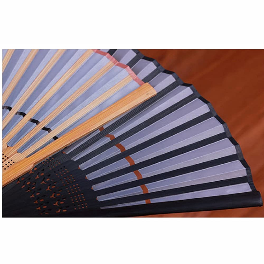 RWRAPS Abanico Plegable, Abanico Plegable De Mano De Seda Flor Abanicos De Mano De Bambú Ahuecado Retro Japonés con Manga De Tela De Borlas para Decoraciones, Negro (Peonía) (Flor De Ciruelo)