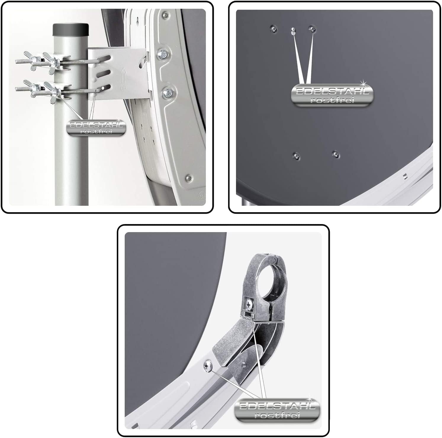 Fuba 8 Teilnehmer Digital SAT Anlage 85cm Schüssel DAA850A Anthrazit + hb-digital UHD 414 S Quattro LNB 0,1dB HDTV 4K + UHD-MS 5/8 Multischalter + Aufdreh-Set + 24 vergoldete F-Stecker Gratis dazu