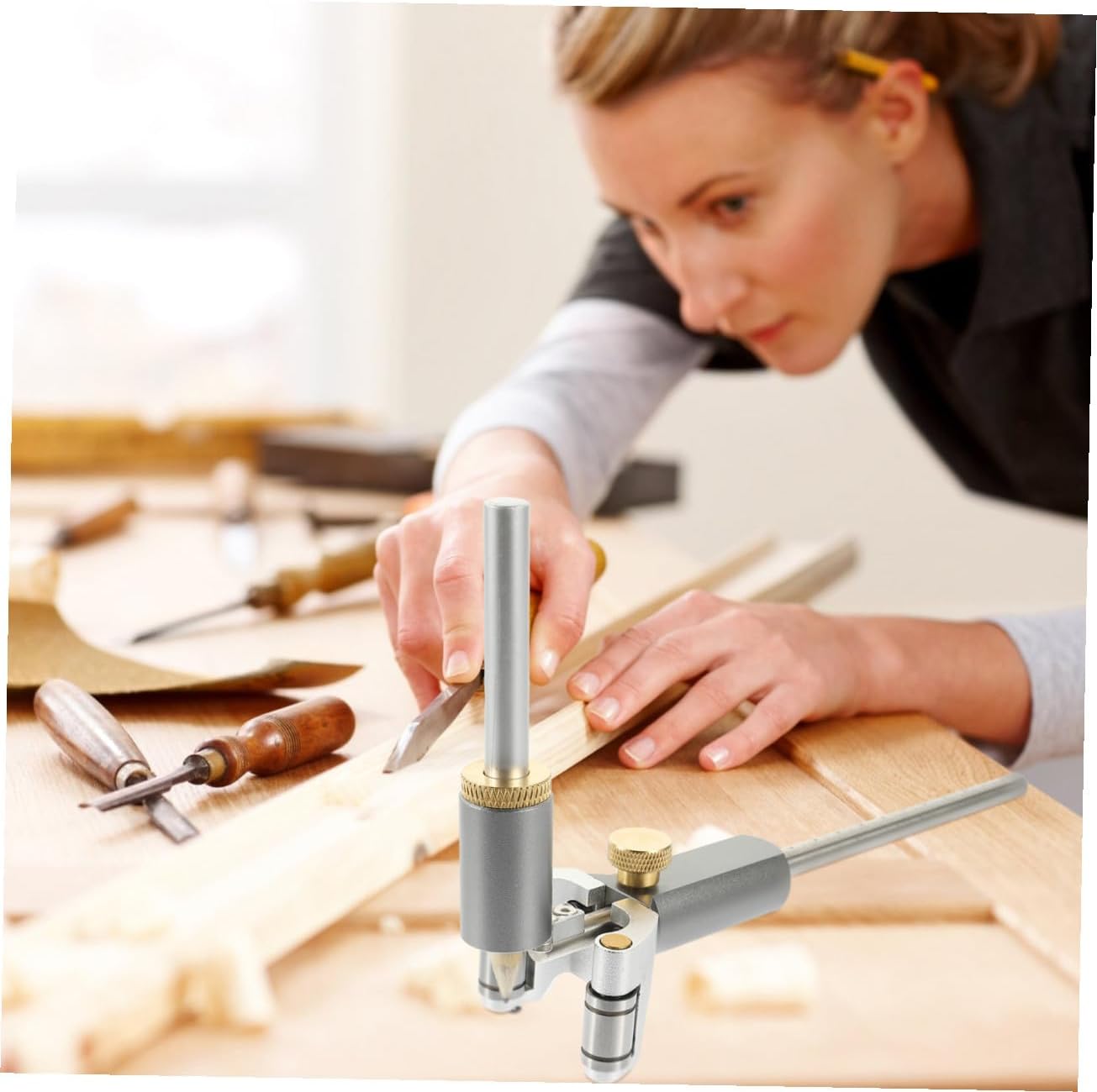 GLEAVI Two-in-one Adjustable Handheld Scriber 0-120mm Curved Parallel Line Marking Tool Portable Woodworking Accessory for Precision Layout and DIY Woodwork Random Color Random Color