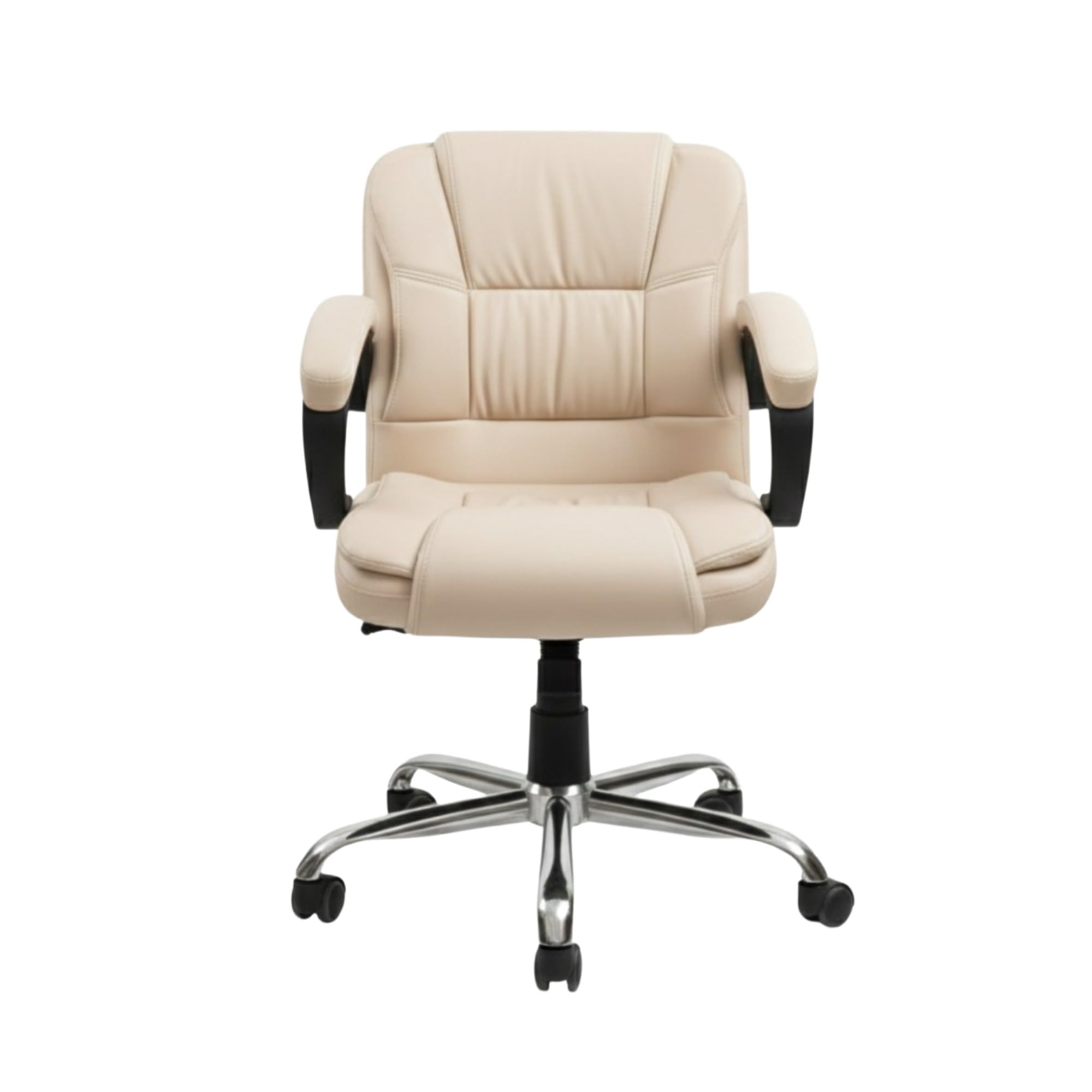 elasto ergonomic medium back office chair | computer desk chair with lumbar support | height adjustable, 360° swivel, padded armrests & seat | heavy duty chrome base for home & office (cream)