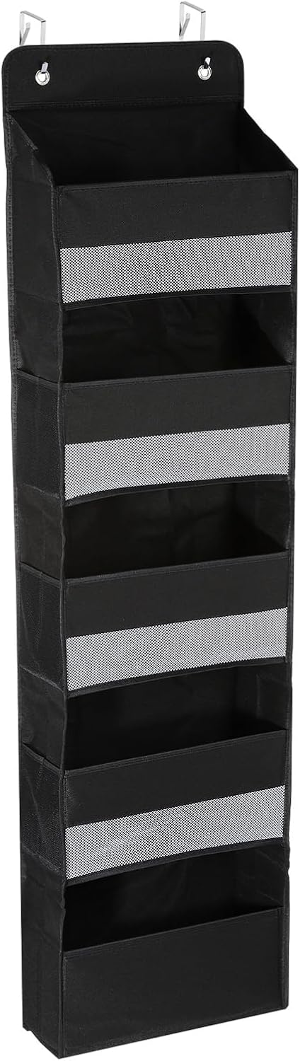 PATIKIL Over The Door Shoe Organizer Hanging Rack Storage with 5 Large Pockets & 6 Side Pockets Wall Mount 35 lbs Weight Capacity for Door Wall Closet Shoes, 5 Layer, Black