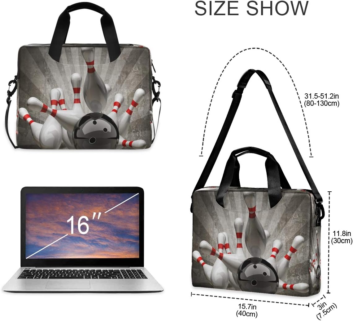 Laptop Bag Sport Bowling Ball Crashing Pins Laptop Sleeves Case for 13 14 15.6 Inch Computer Tablet Briefcases Carrying Case Shoulder Bag for Work
