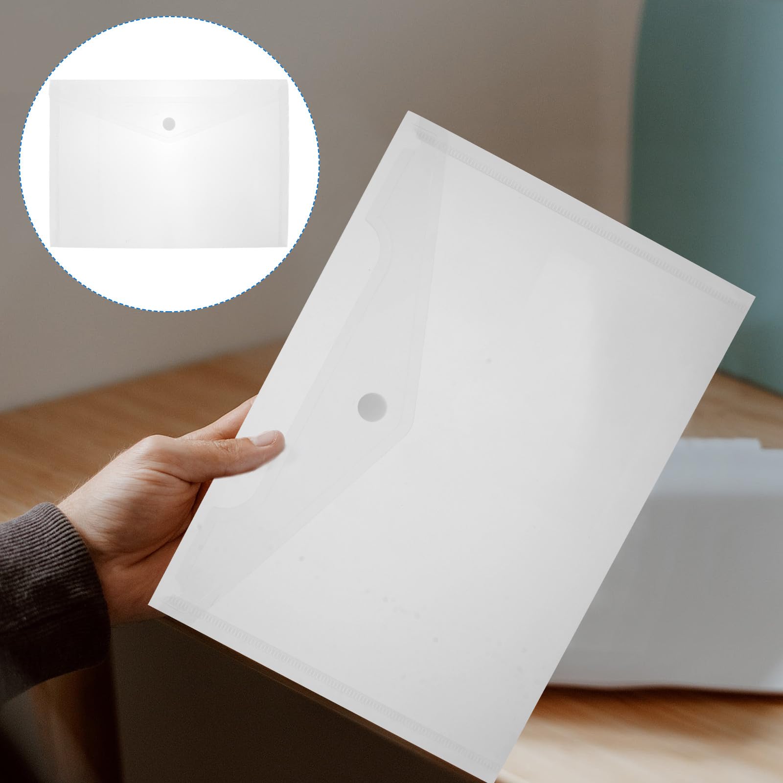 PACKOVE A4 Dokumententaschen 40 Stück Transparente Kunststoff Aktenhüllen mit Druckknopf Wiederverwendbar für Büro Schule und Reise