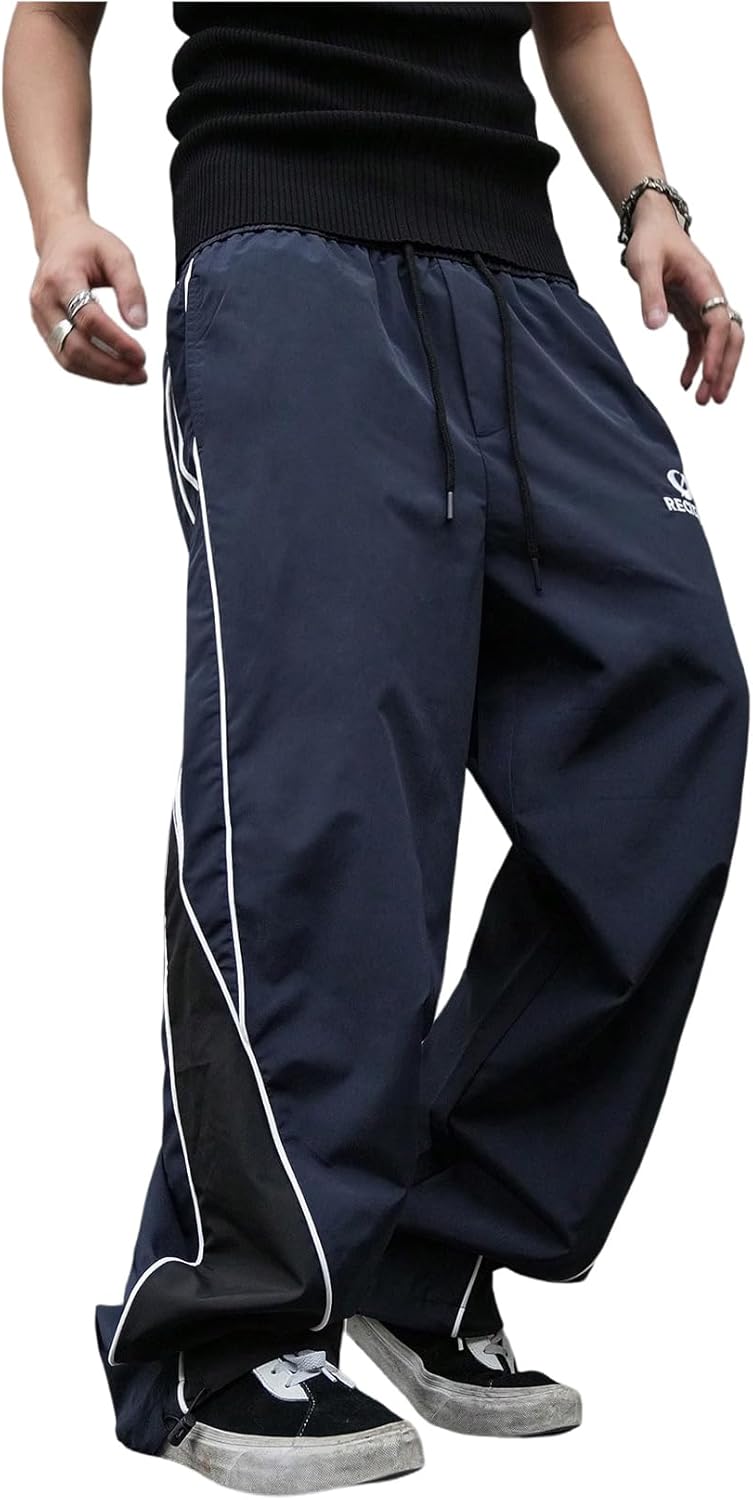 Men's Cross Graphic Track Pants Y2k Drawstring Waist Stacked Joggers with Pocket