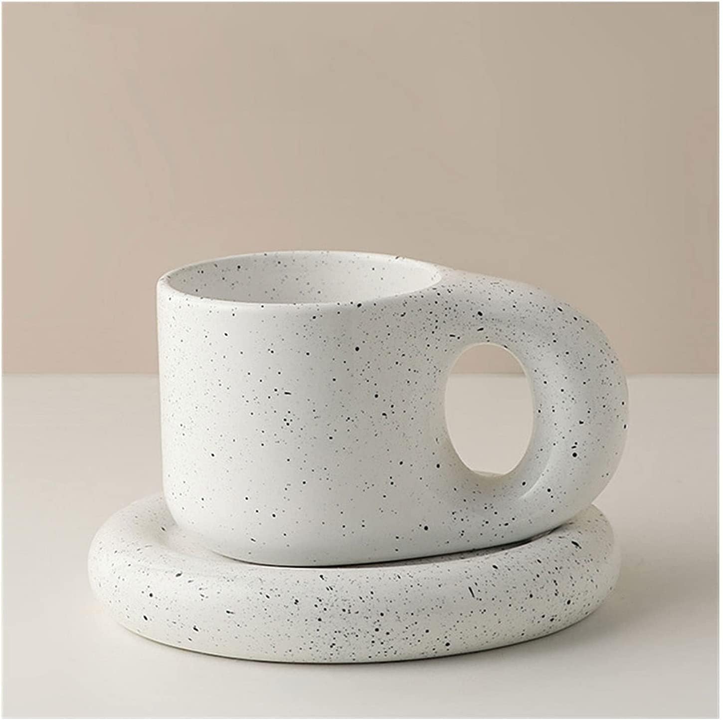 Nordic Creative Mug Coffee Mug Porcelain Tea Cup and Saucer Set Espresso Cups 300ML Ounce Pothole for Coffee Cappuccino Latte Coffee Cup Gift for Birthday Festive Couple