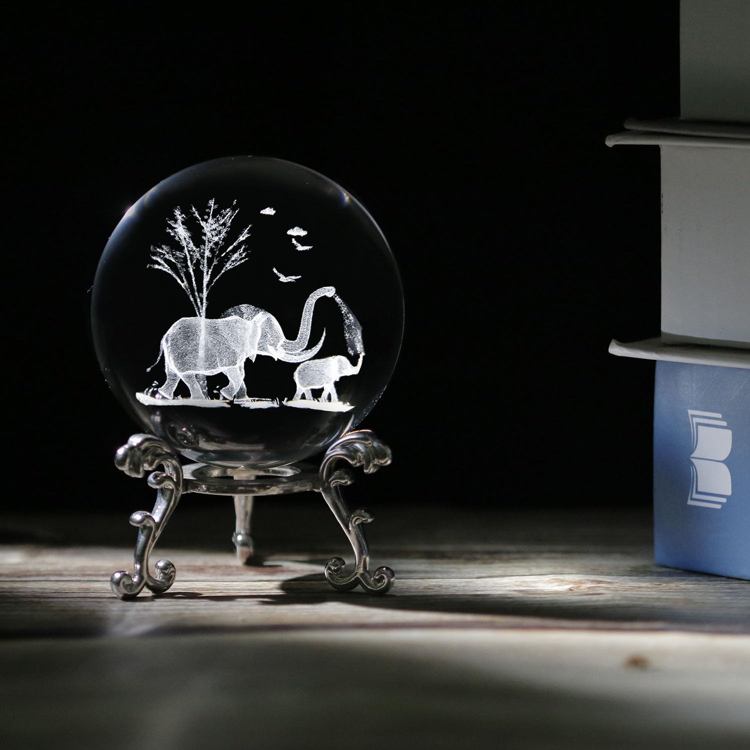 5,8 cm große Elefanten-Kristallkugel mit Ständer, 3D-Lasergravur, Mutter-Sohn, Elefanten-Figur, 3D-Quarzglaskugel, dekorative Kugel, Tischdekoration, Bastelarbeiten, Briefbeschwerer