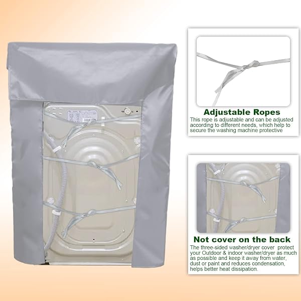 Coprilavatrice da Esterno Impermeabile Copertura per Lavatrice e Asciugatrice,Coprilavatrice Interni Antipolvere e Antimacchia con Aperture Frontali Argento (M 60×53×85cm) - 5