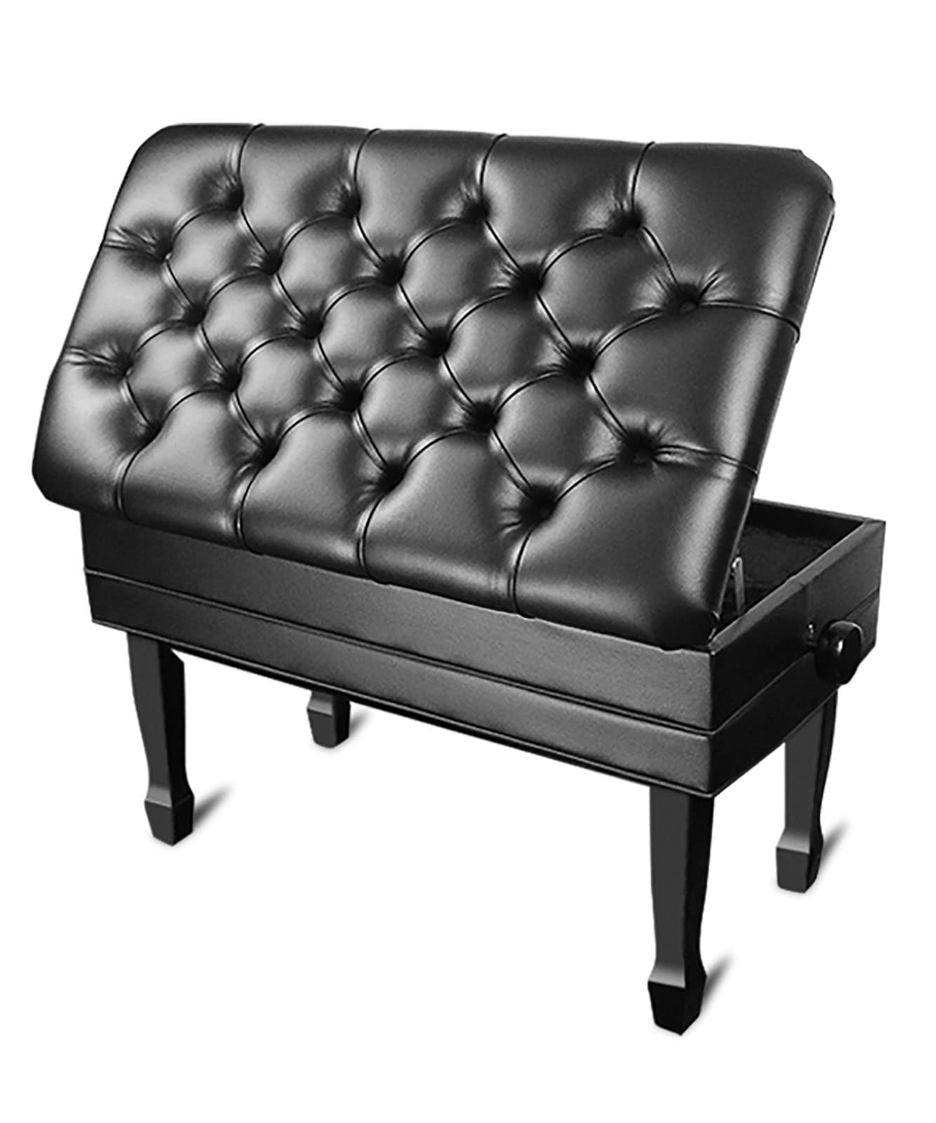 RWRAPS Deluxe-Klavierbank aus PU-Leder, Auto-Lift-Duett-Klavierhocker mit großer Aufbewahrungsbox, Keyboard-Bank-Waschtischhocker, 84 x 47 x 49–59 cm, Schwarz