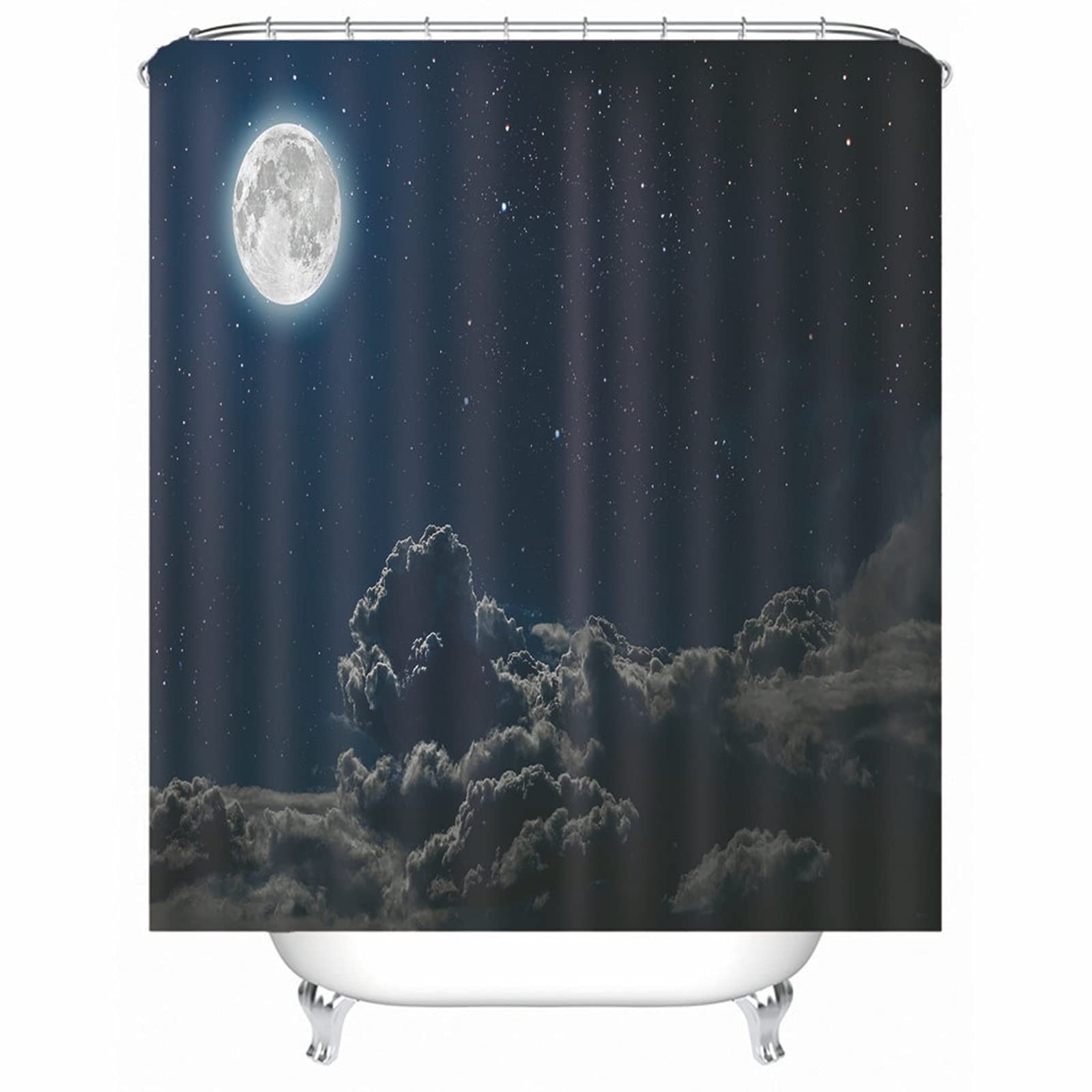 Tenda Doccia Nero Scuro Antimuffa per Bagni Tenda Doccia Angolare Poliestere con Ganci Tenda Doccia Cielo Notturno Stelle Nuvole, 120x180cm