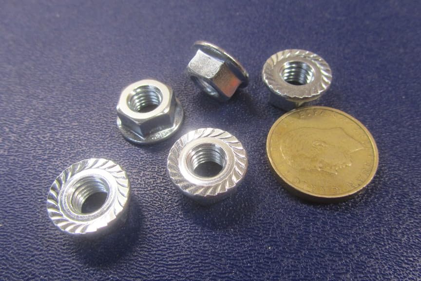 Metric Class 8.8 Zinc Plated Serrated Steel Flange Lock Nuts, M8 x 1.25 Thread x 13mm W x 8mm H, 100 Pcs
