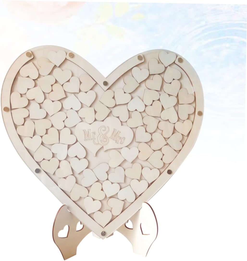Heart-Shaped Guest Book Sign-in Desk Wooden Chips for Wedding Party Favors