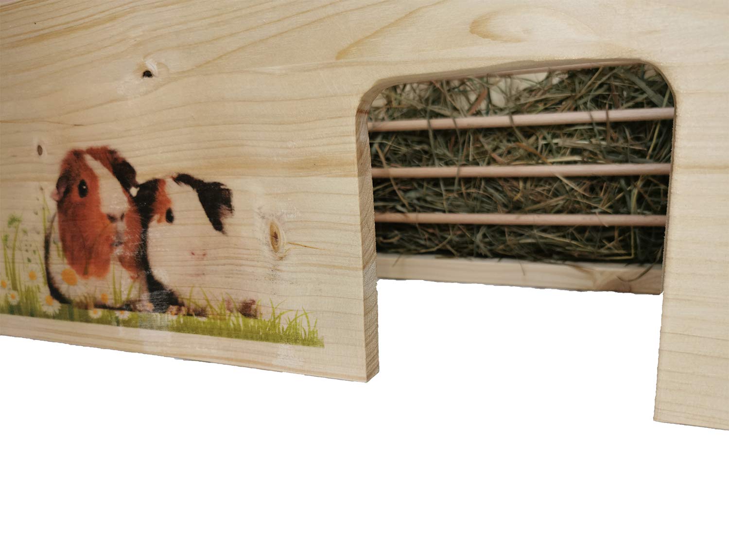 Meerschweinchenhaus Nagerhaus mit Heuraufe XL - Schutzlasur - 45x30x22cm