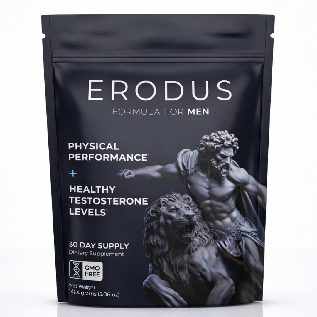 ERODUS Suplemento para testosterona em pó com ashwagandha KSM-66, tongkat ali e L-citrulina — 30 porções