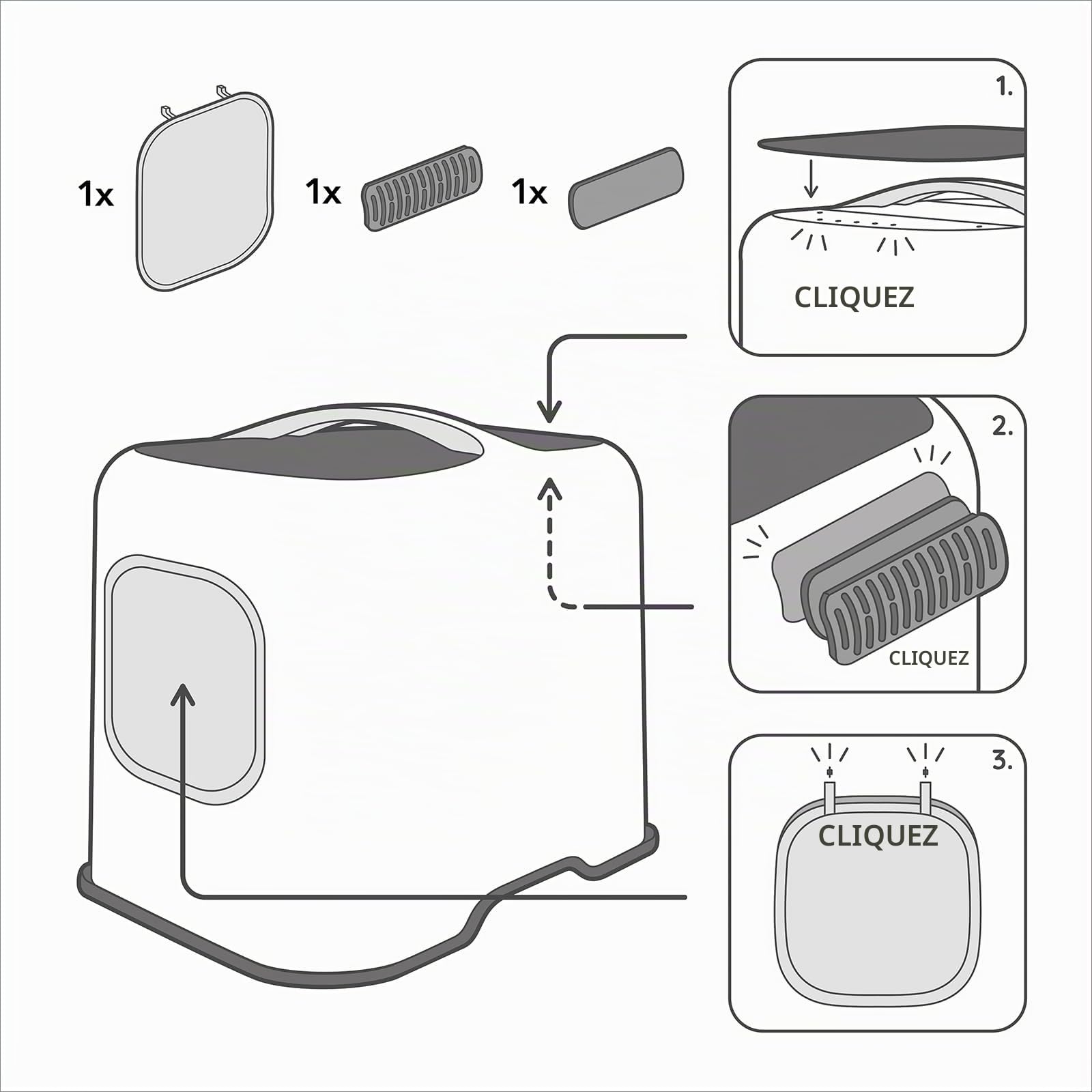 Rotho MyPet Bea Protect Bac litiere pour Chat 51 cm avec Couvercle Gris | Bac a litiere pour chat fermé, maison de toilette chat, porte battante à aimant, filtre à charbon actif, pare-éclaboussures