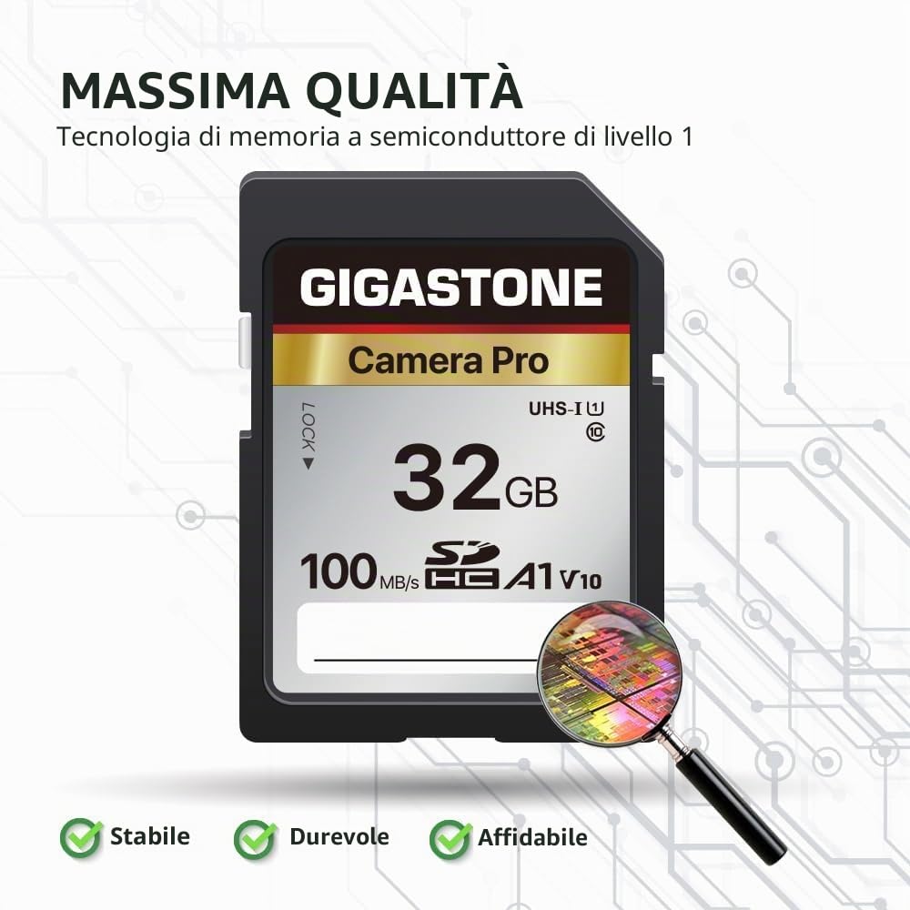 Gigastone Scheda di memoria SDHC da 32 GB, fotocamera Pro seriale, confezione da 2 schede, velocità fino a 100 MB/s. Compatibile con fotocamera Canon Nikon Sony Videocamera A1 U1 V10 UHS-I Classe 10