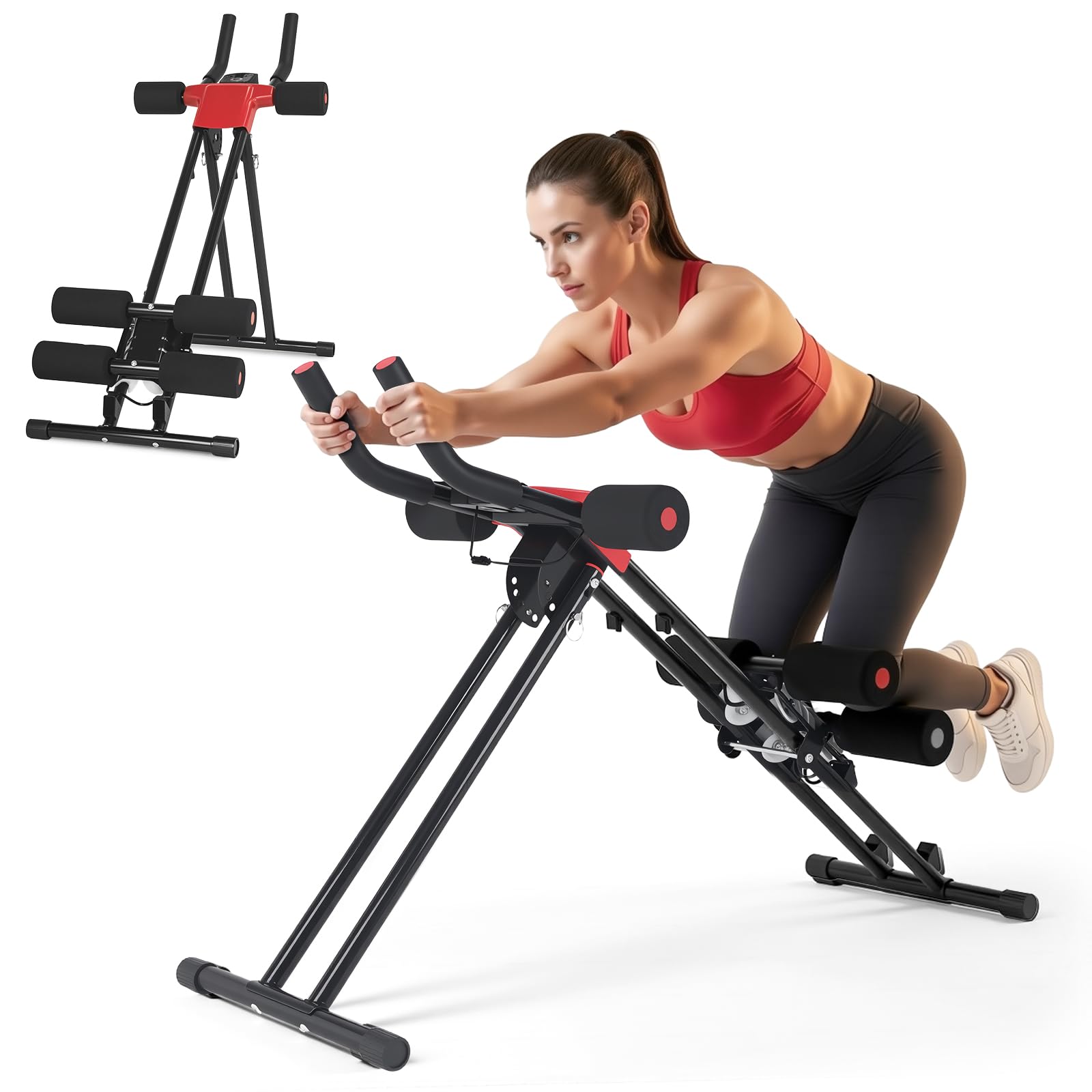 Macchina Addominale Pieghevole con 5 Livelli di Resistenza, Display LCD, Allenamento Corpo Completo Addominali Gambe Braccia, Pieghevole 47", Portata 120 kg Palestra Casa