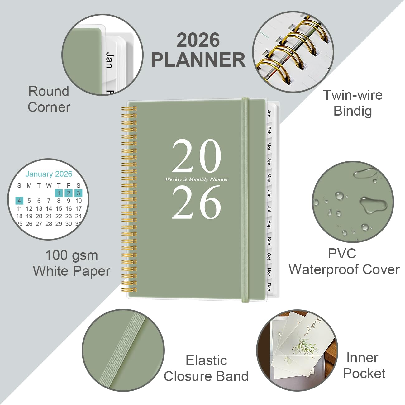 Snapklik.com : 2026 Planner - Weekly & Monthly Planner Spiral Bound ...