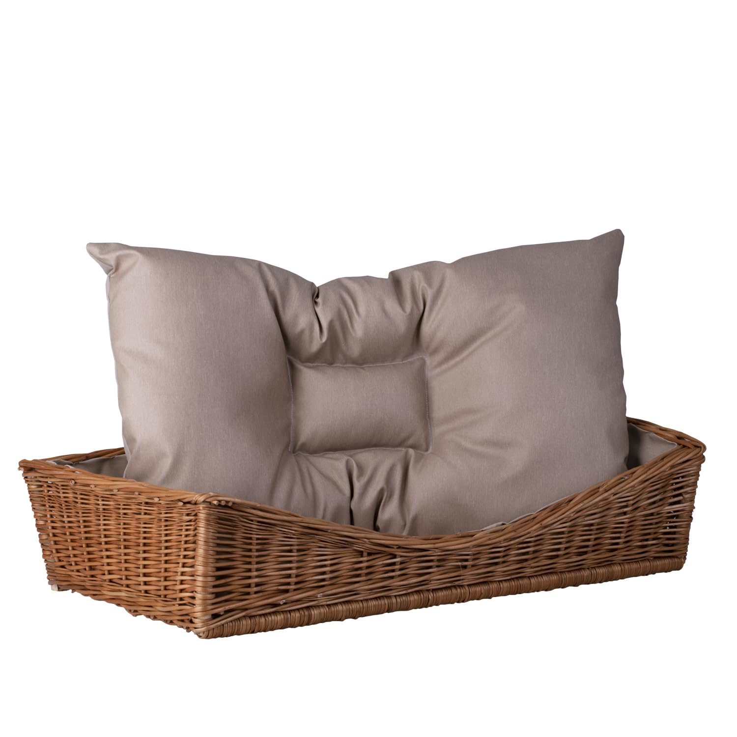 Panier en Osier pour Chien rectangulaire Naturel Beige avec Coussin
