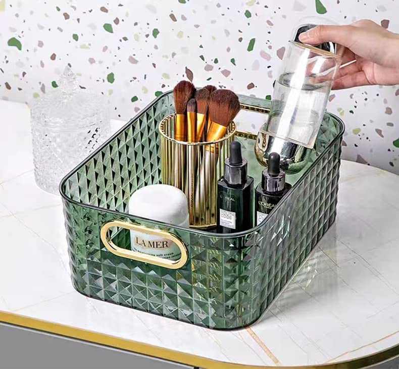 Storage Box With Handle Thickened Cosmetics Jewelry Storage Basket Bathroom Kitchen Desktop Makeup Organizers Container (green)
