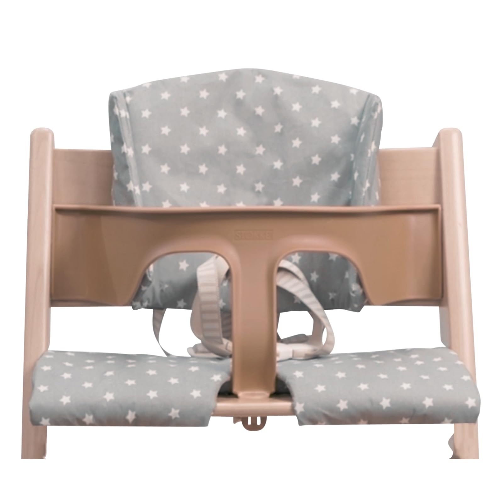 Highchair Cushion for Stokke Tripp Trapp High Chair - Wipe Clean High Chair Pad for Tripp Trapp Highchair - Tripp Trapp Cushion Suitable for use with Baby Set and Harness (Grey with White Stars)