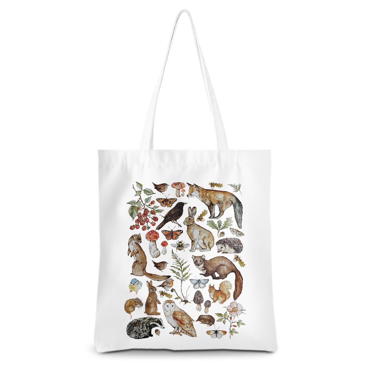 Cute Tote Bag for Women Floral Cat Gifts Boho Butterfly Forest Animals Reusable Grocery Bags Cat Lover Gifts