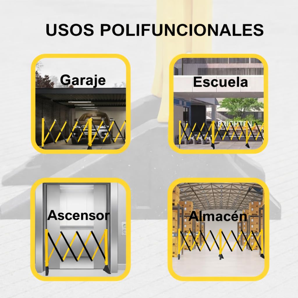 Barricadas extensibles de 260 cm, color amarillo y negro, con puerta larga de metal, retráctil, para tránsito y tráfico retráctil (2 unidades)