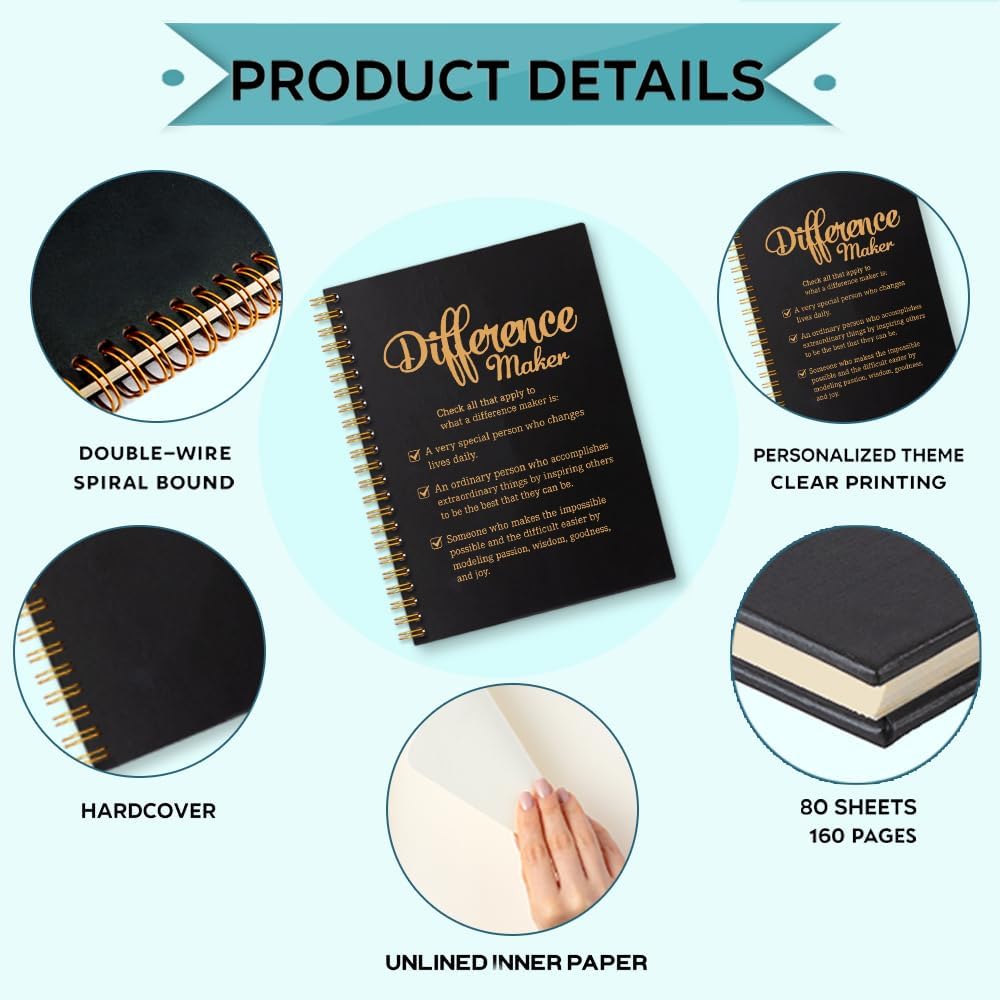 Difference Maker Definition 160 Blank Pages Spiral Notebook, Thank You Gifts for Boss Leader Teacher Coworker Manager Nurse Mentor Appreciation Gifts, Employee Appreciation Notebook - Image 3