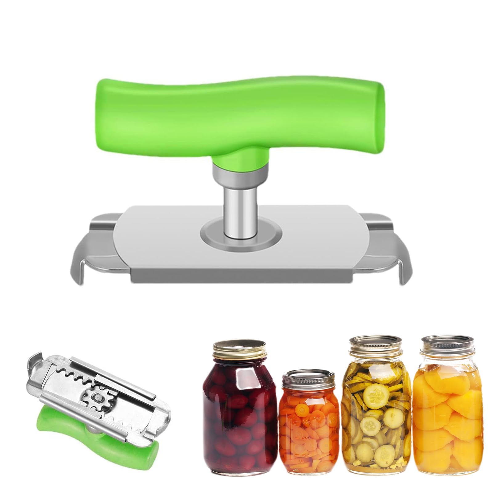 Multifunctional Stainless Steel Jar Opener, Jar Openers for Arthritis Hands, Adjustable Effortless Jar Opener, Can Openers that Work, Non-Slip Grip, for Various Beverages Wine Cans (Green)