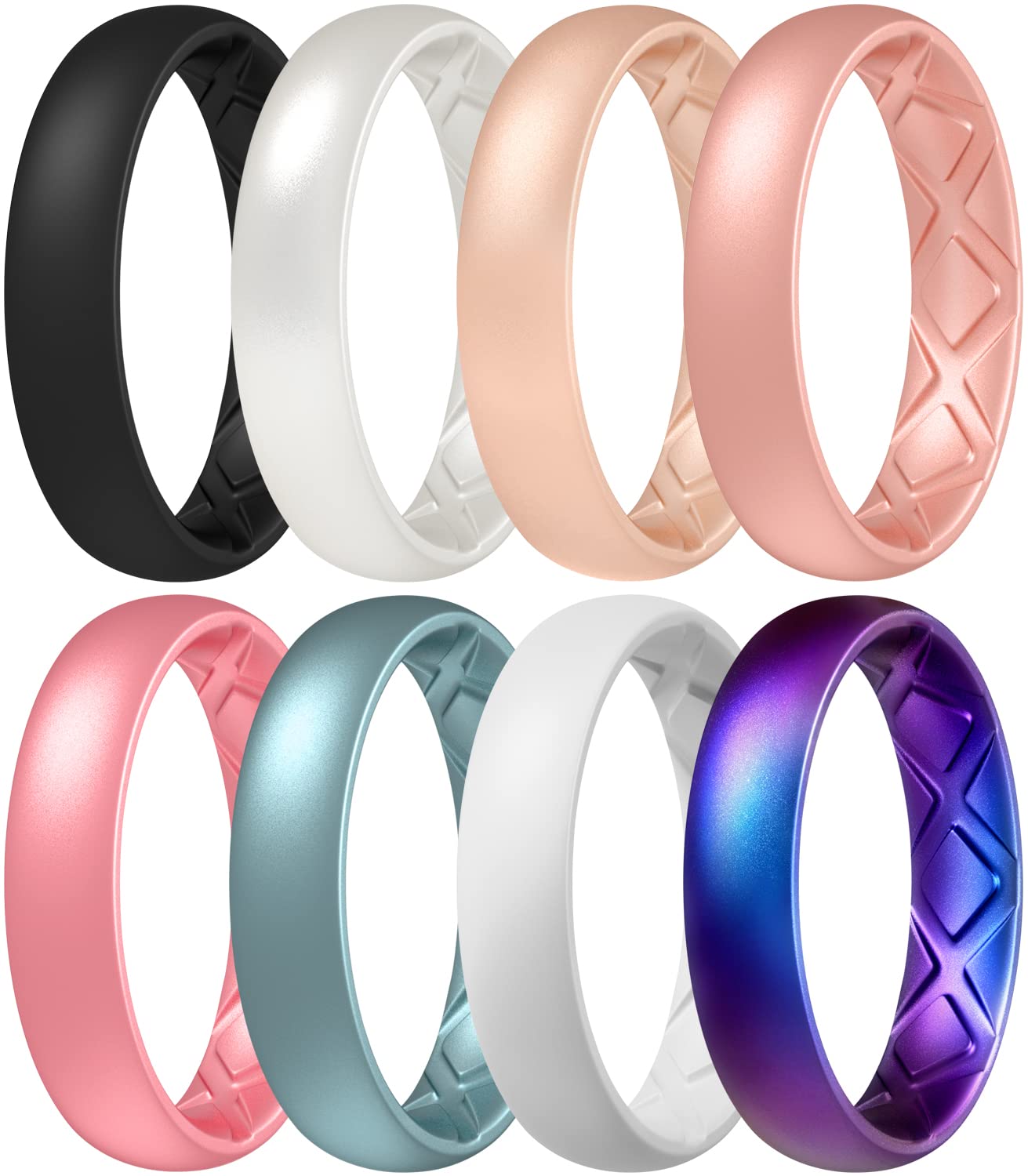 EgnaroBreathable Women Silicone Wedding Ring, Inner Arc Ergonomic Design Wedding Bands Anniversary Rings for Women - 4mm Wide 1.5mm Thick Silicone Promise Engagement Rings