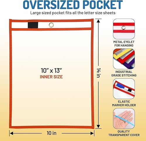 Miniatura 4 de BONBELA Bolsillos de borrado en seco, paquete de 12 unidades, 10 x 13 pulgadas, reutilizables, de borrado en seco, para hojas de trabajo y escuela,