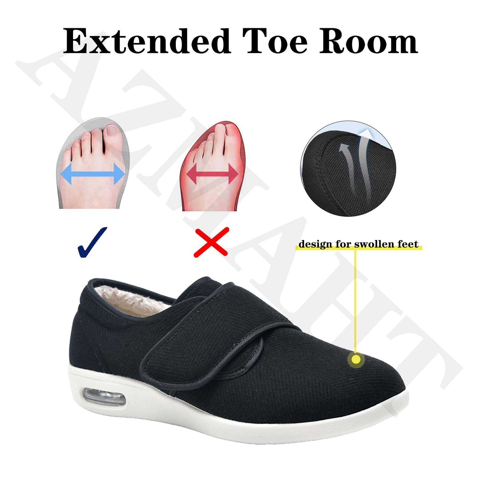 Zapatillas Juanetes Mujer Calzado Diabeticos Hombre Calzado Ligero Zapato Juanete Zapatos Grandes obesos para Hombres y Mujeres Zapatillas con Adhesivo Ajustable,Negro,43 EU