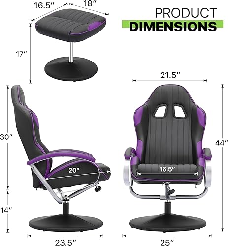 Miniatura 3 de Magshion Sillón reclinable para videojuegos con otomana, reposacabezas y soporte lumbar, tapizado de piel sintética, estilo de carreras, reclinable,