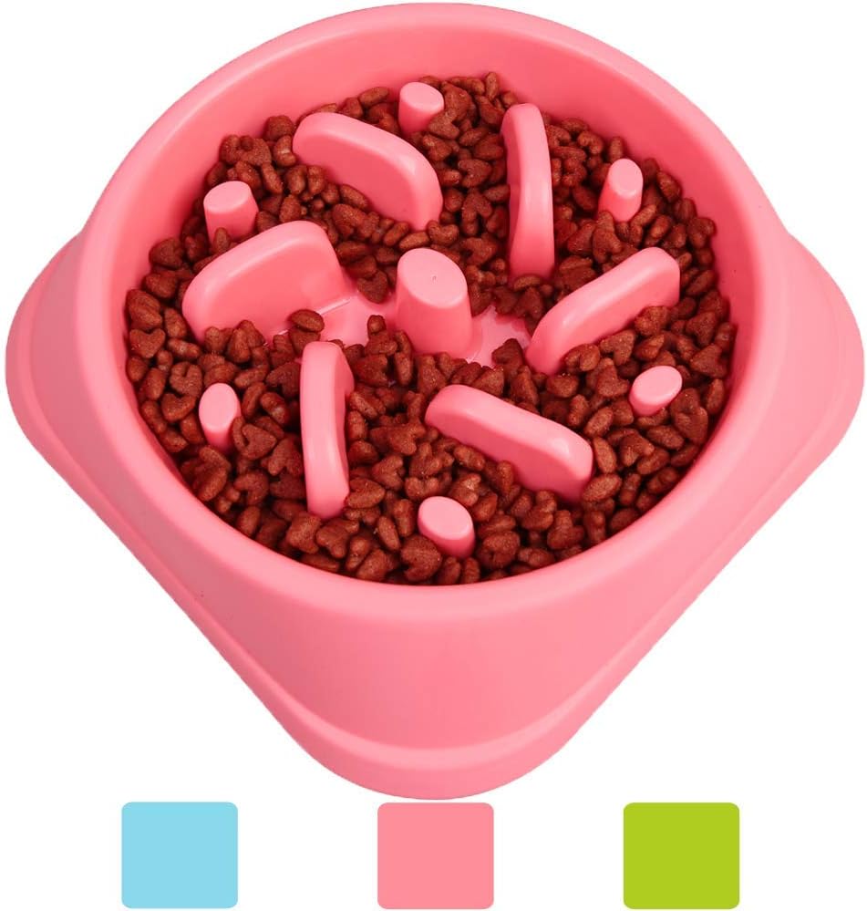 wangstar Pet Slow Feeder Bowl, Bloat Stop Dog Puzzle Bowl Maze, Interactive Fun Feeder Slow Bowl with Anti-Skid Design (S/M Dog & Large cat, Square Pink)